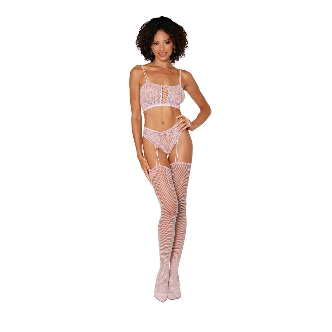 Body stocking reggicalze a rete con pizzo per valorizzare le tue curve – Dreamgirl - immagine 2