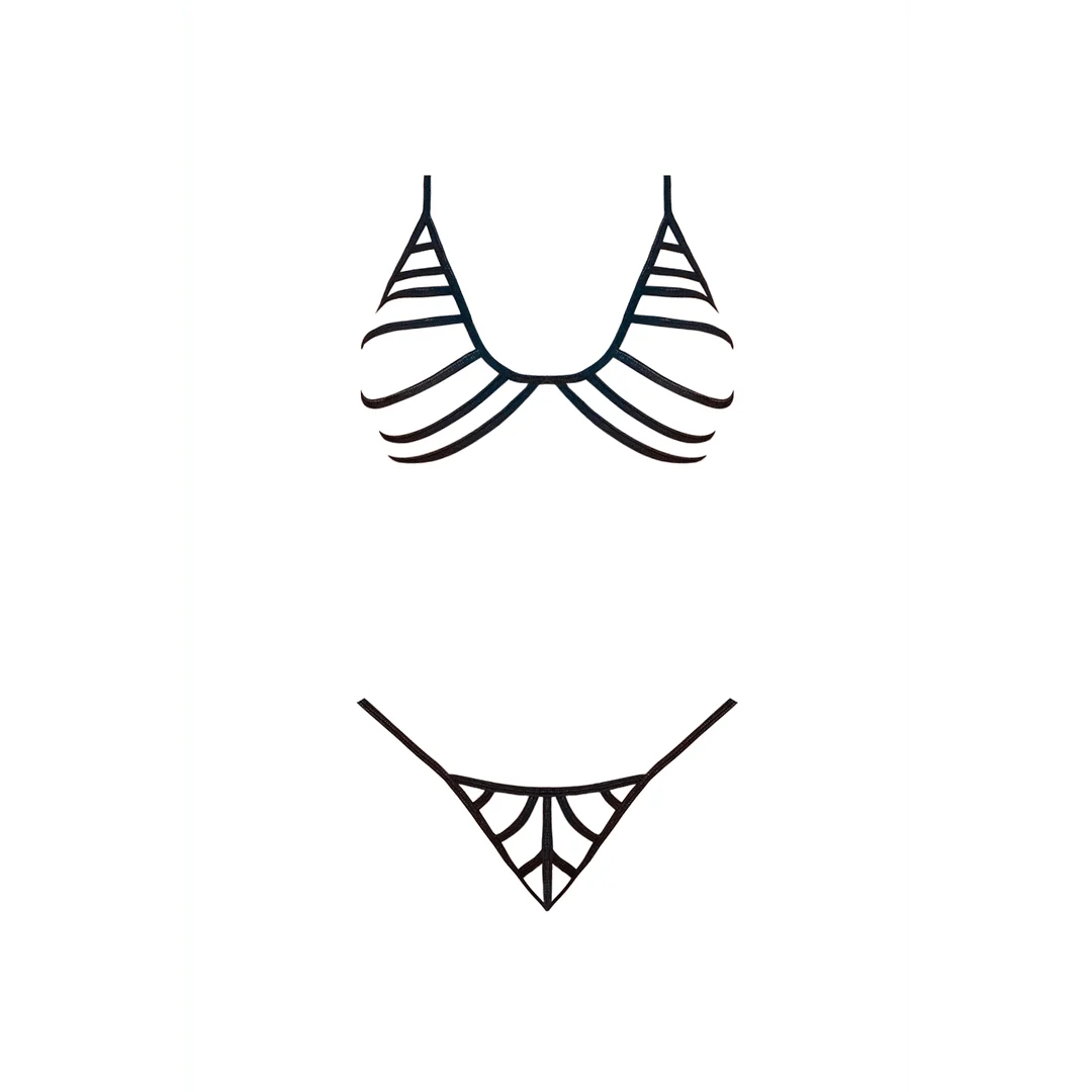 Set nero con reggiseno, perizoma a G e fasce - immagine 10