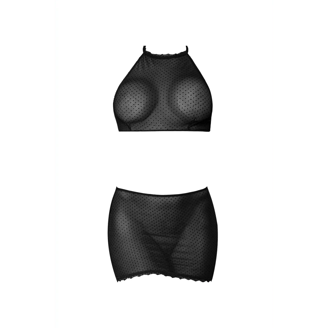 Top halter e minigonna in mesh a pois Magic Silk - immagine 4