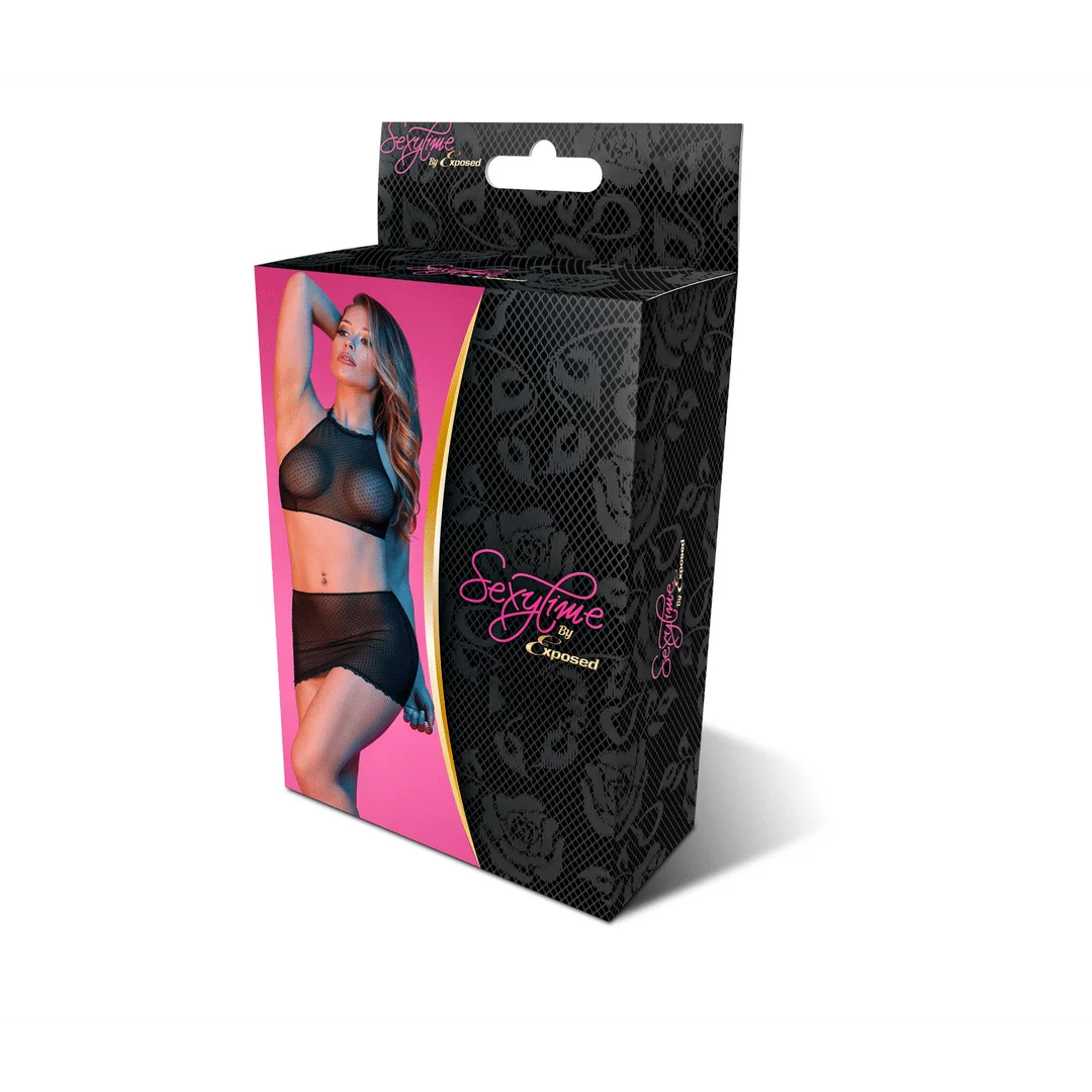Top halter e minigonna in mesh a pois Magic Silk - immagine 7