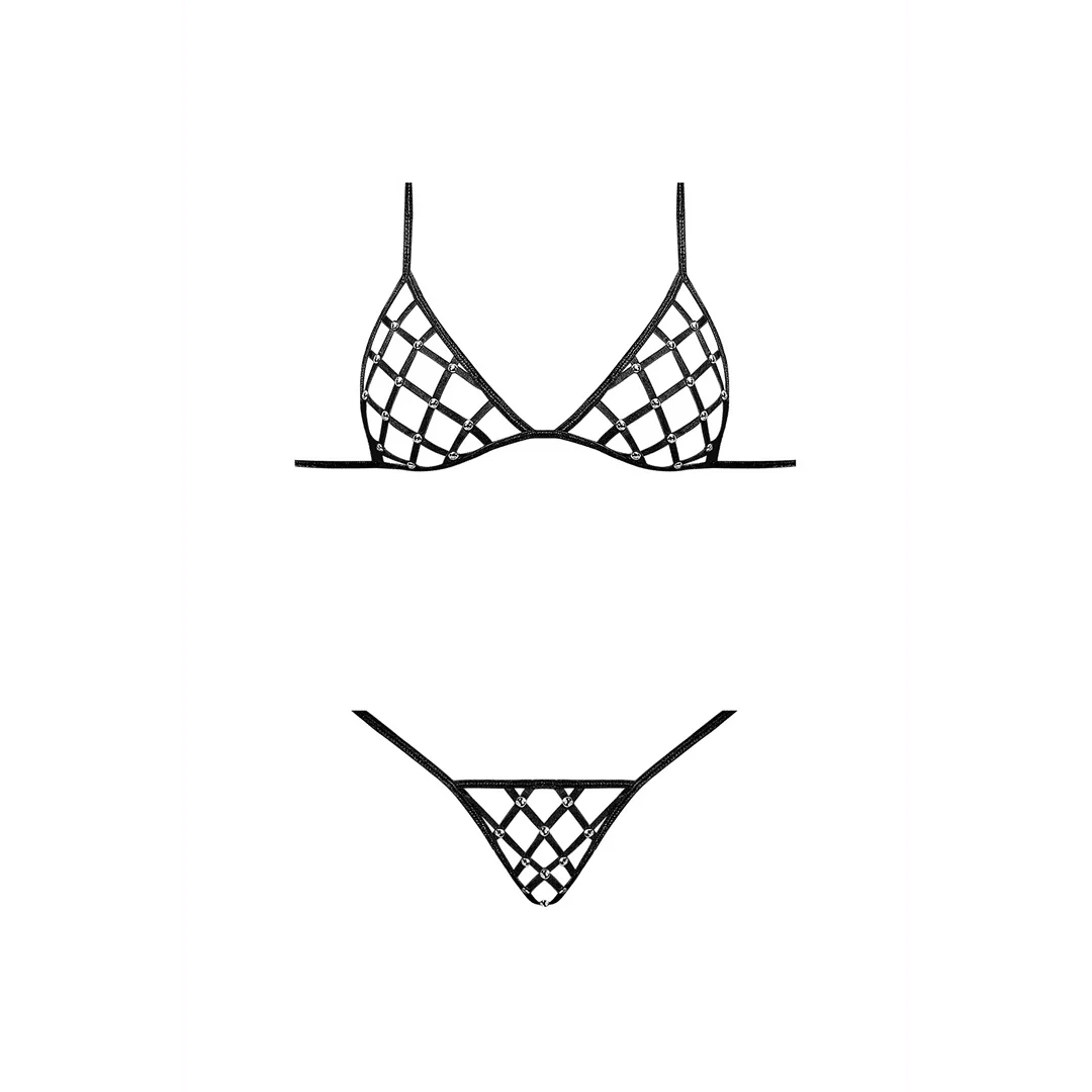Set Orthia in rete effetto pelle nera con reggiseno e perizoma a filo, taglia 2X - immagine 3