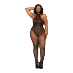Bodystocking Dreamgirl in rete, teddy Plus Size nero - immagine 2