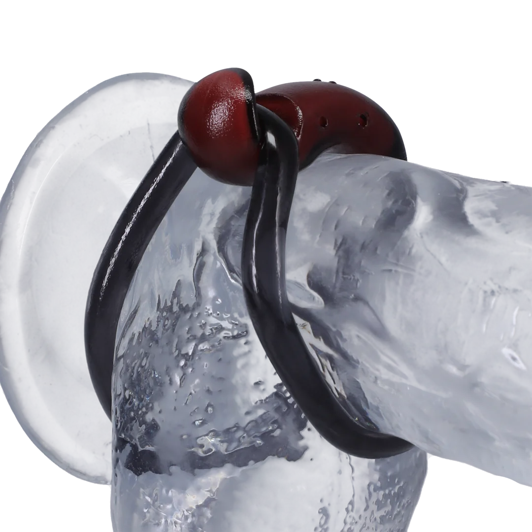 Anello fallico non vibrante con pratico design a chiusura e passante – Nero/Rosso - immagine 5