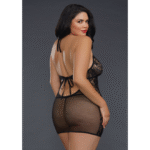 Babydoll in rete con apertura e pizzo per silhouette curvy - SexyPlus