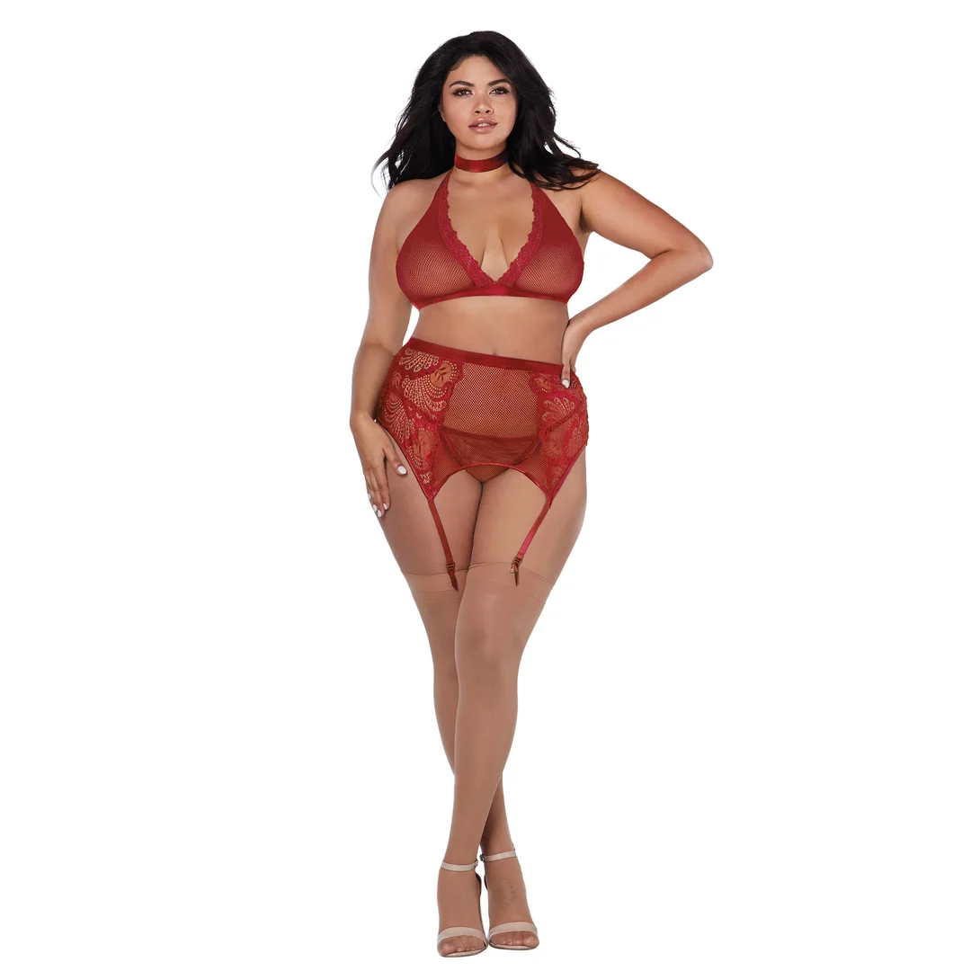Set Dreamgirl in rete e pizzo composto da quattro pezzi - immagine 4