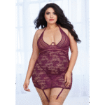 Set con reggicalze in pizzo, halter e dettaglio sulla scollatura per curvy – LIN - immagine 2