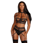 Completo lingerie a righe Dreamgirl con reggicalze - immagine 4