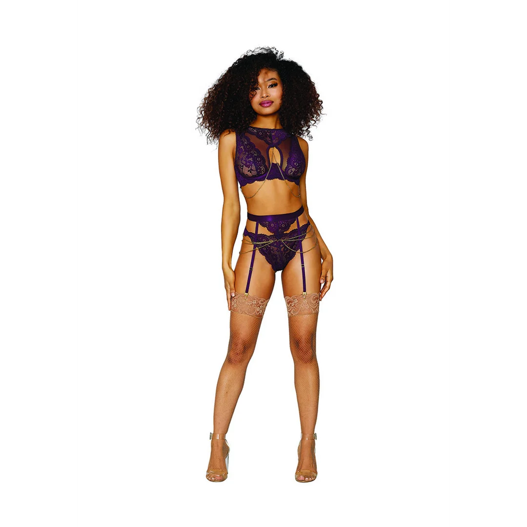Completo lingerie reggicalze con catene dorate per un look sensuale, SexyPlus - immagine 4