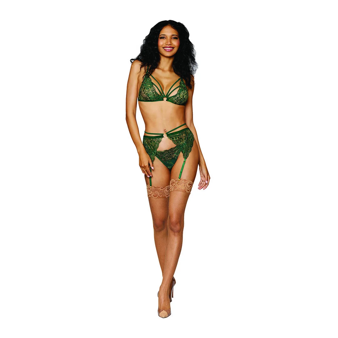 Completo lingerie reggicalze in pizzo cordonato metallizzato per silhouette curvy, LIN - immagine 4