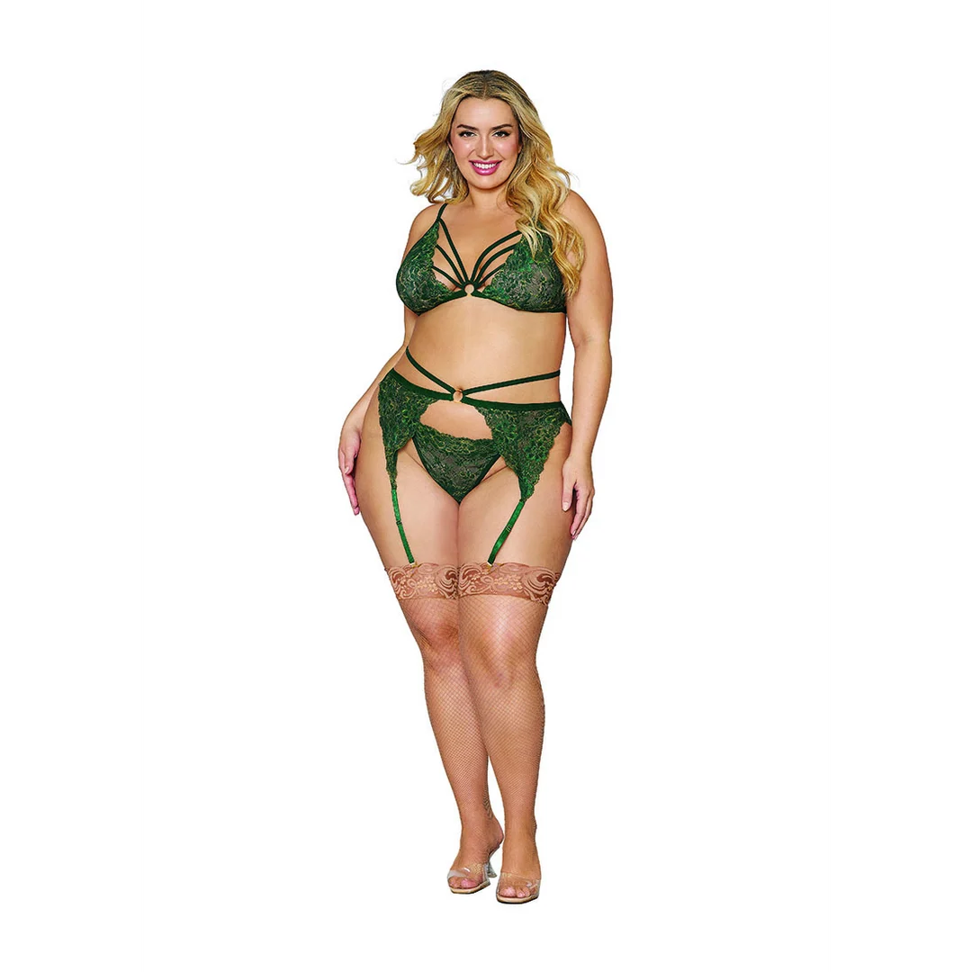 Completo lingerie reggicalze in pizzo cordonato metallizzato per silhouette curvy, LIN - immagine 2