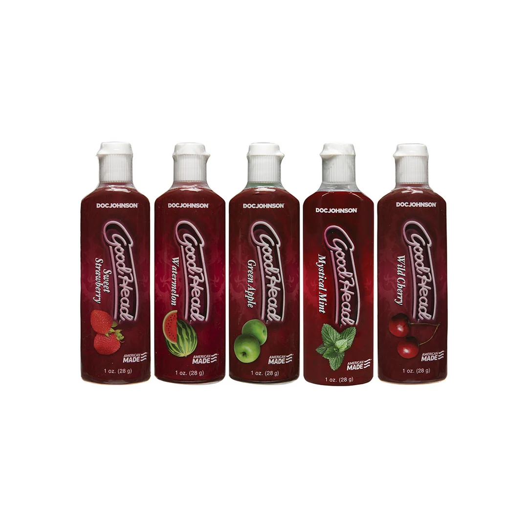 Lubrificante aromatizzato, gel orale GoodHead per sesso orale, confezione da 5, ciliegia, menta, anguria, mela verde e fragola dolce, 5 x 1 fl oz / 30 ml, Doc Johnson - immagine 2