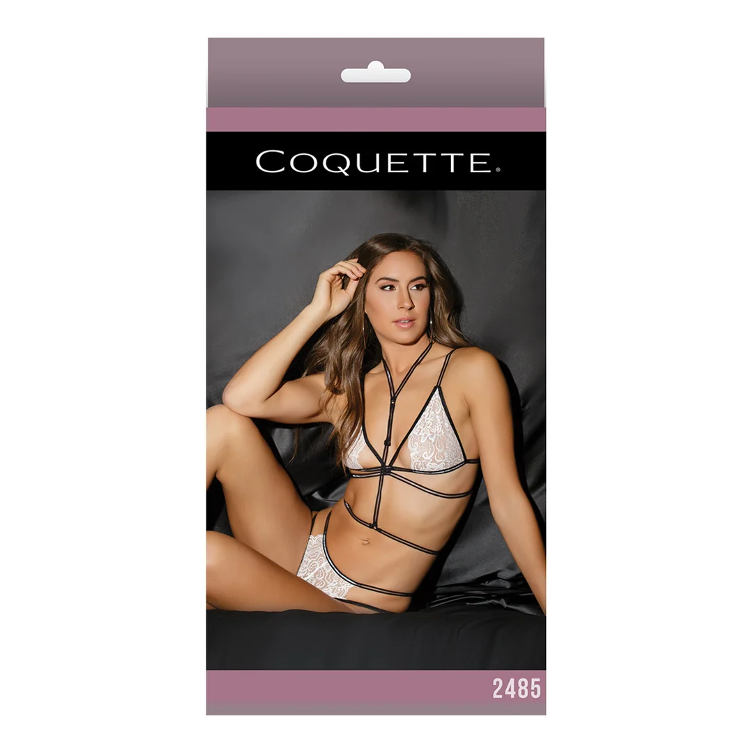 Bralette e slip in pizzo Coquette con harness a cavallo aperto - immagine 1