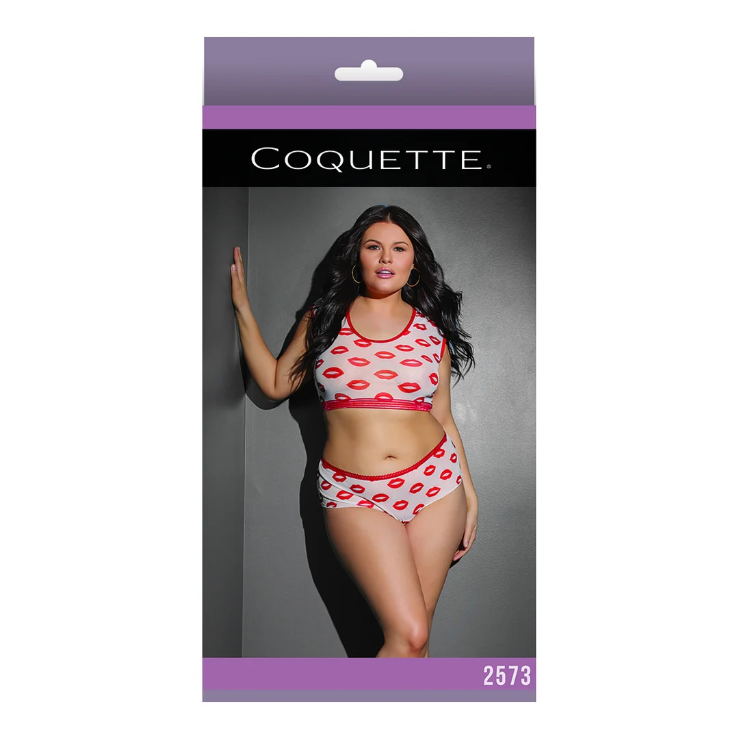 Top corto e shorts Coquette con stampa di labbra - immagine 1