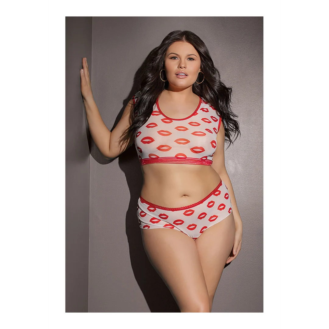 Top corto e shorts Coquette con stampa di labbra - immagine 2