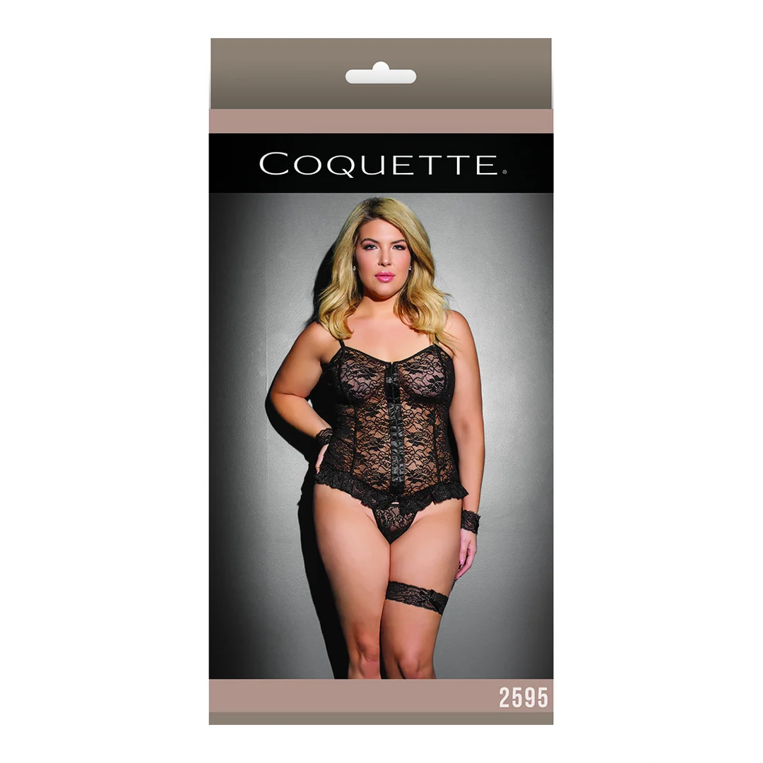 Top cami Coquette con perizoma, nero, plus size - immagine 1
