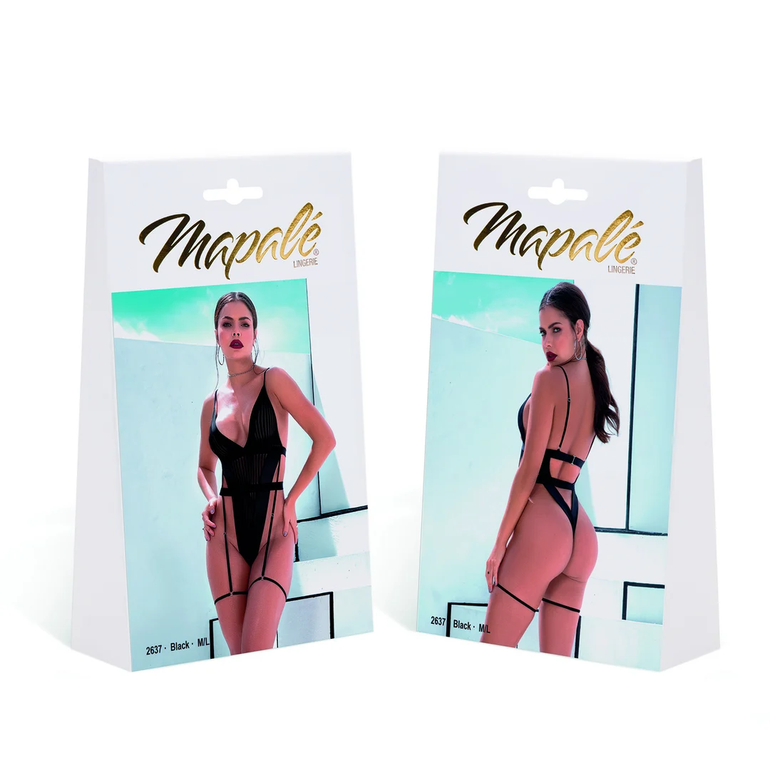 Body nero Mapalé con mesh e dettagli in pelle ecologica - immagine 10