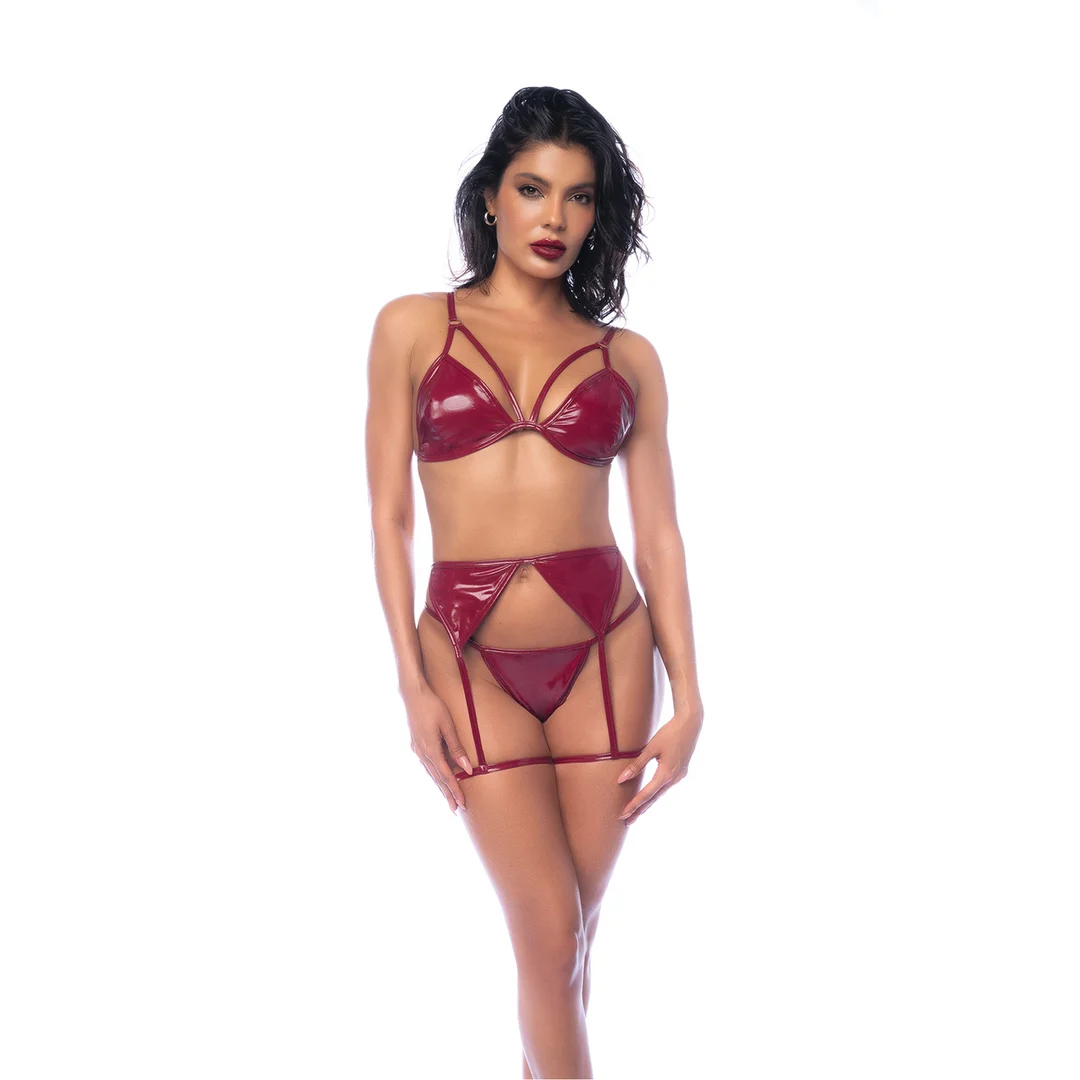 Completo reggiseno Mapalé tre pezzi rosso vino lucido - immagine 4