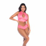 Completo Mapalé a due pezzi rosa effetto wetlook - immagine 4