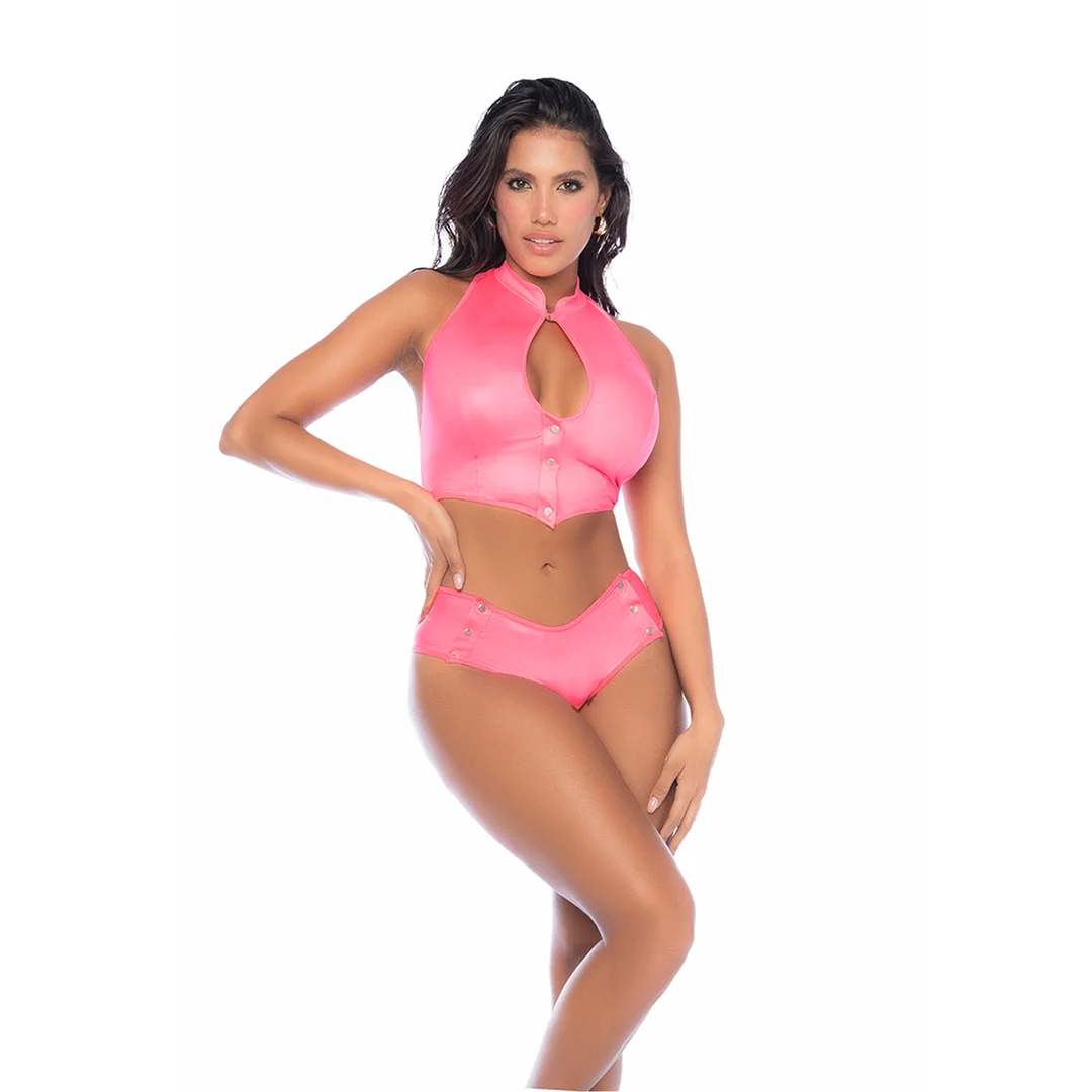 Completo Mapalé a due pezzi rosa effetto wetlook - immagine 4