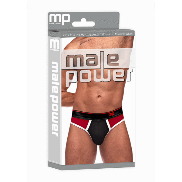 Male Power Panel Thong L/XL nero e rosso