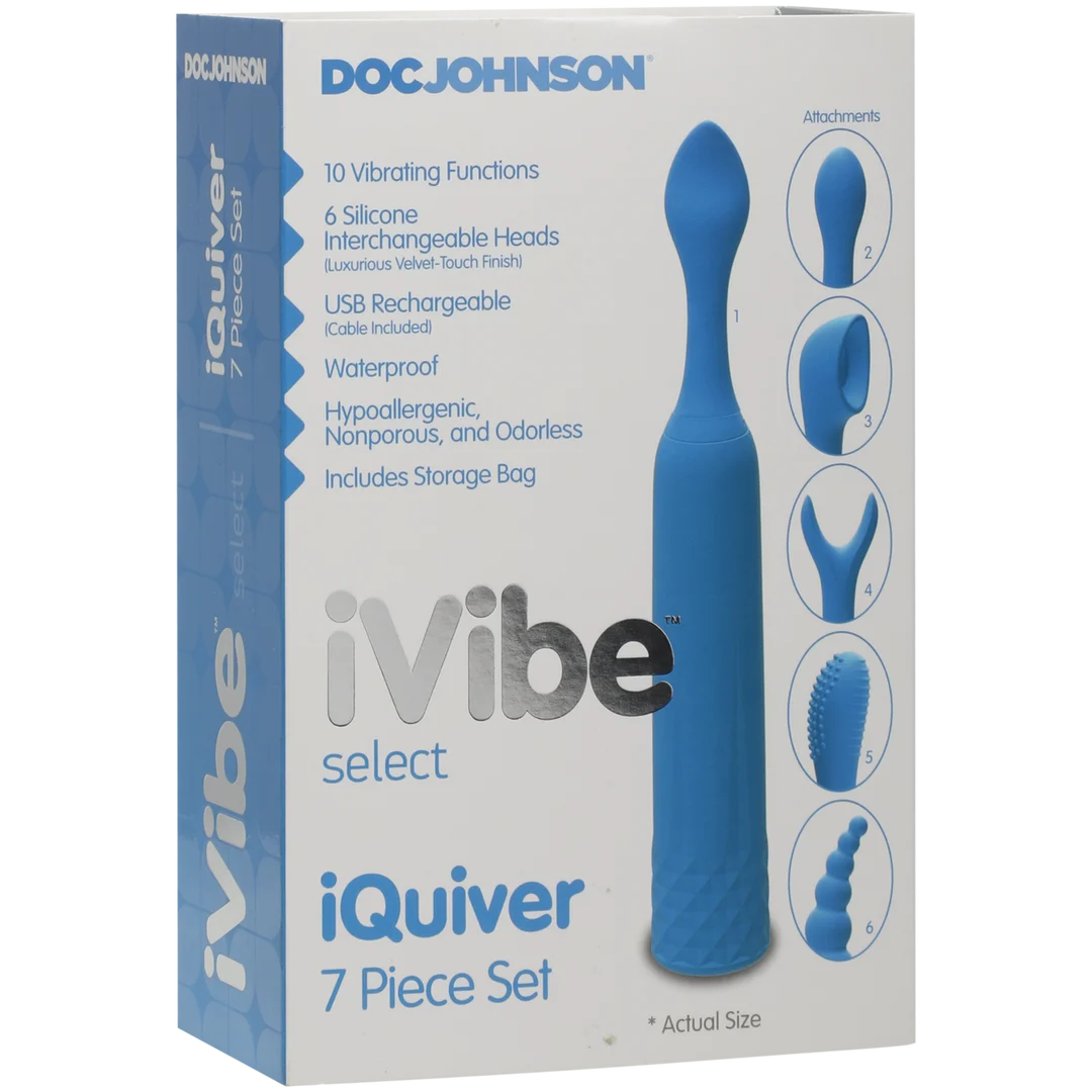 Mini vibratore con 6 testine intercambiabili e 10 modalità | iVibe Select iQuiver (Periwinkle/Red Velvet) Doc Johnson - immagine 1