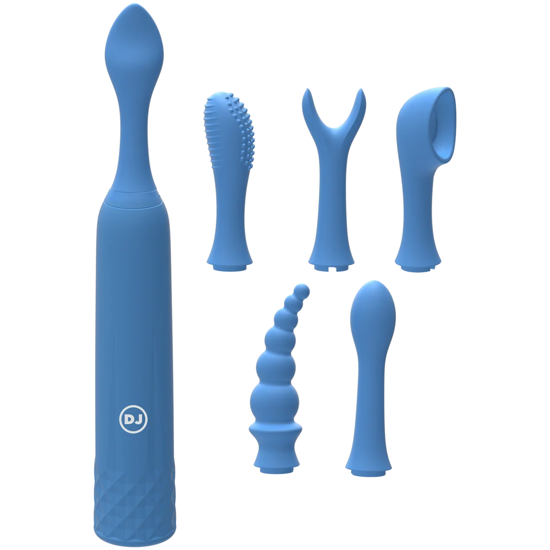 Mini vibratore con 6 testine intercambiabili e 10 modalità | iVibe Select iQuiver (Periwinkle/Red Velvet) Doc Johnson - immagine 2