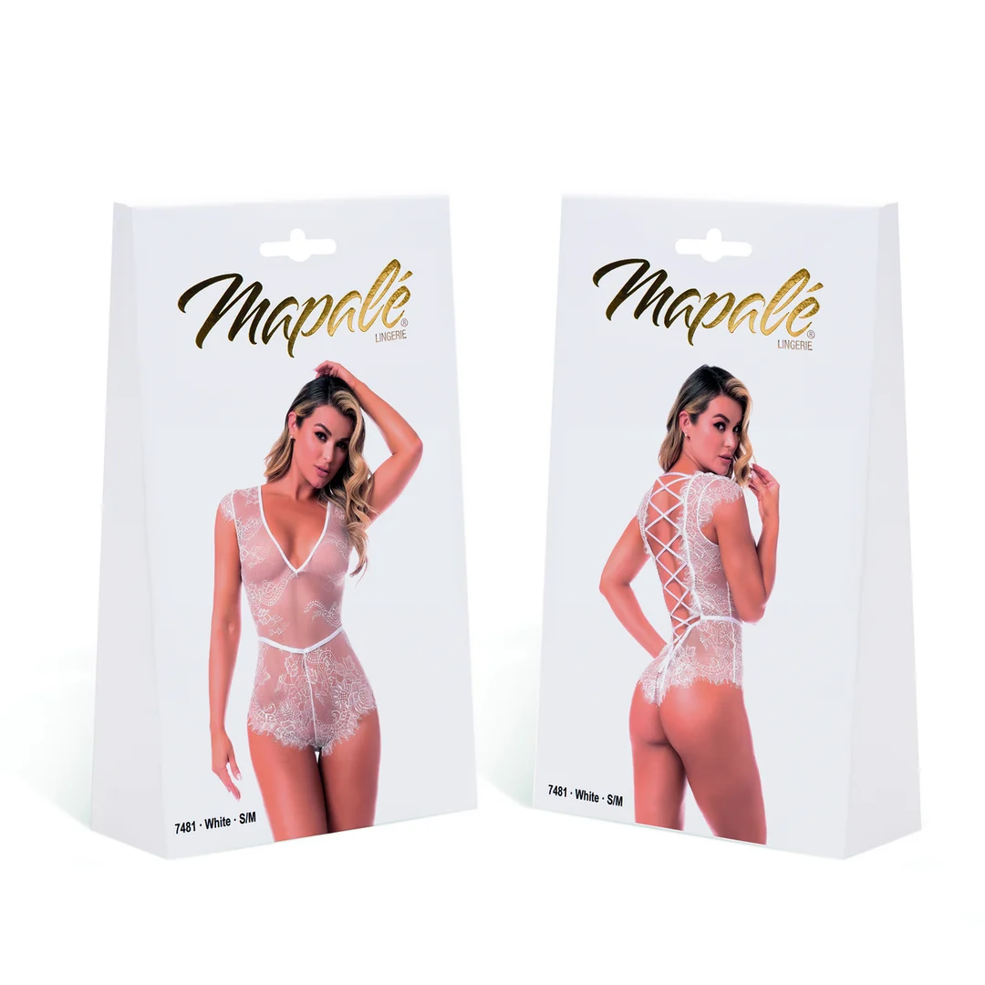 Body in pizzo eyelash con chiusura stringata, per forme curvy - LIN - immagine 9