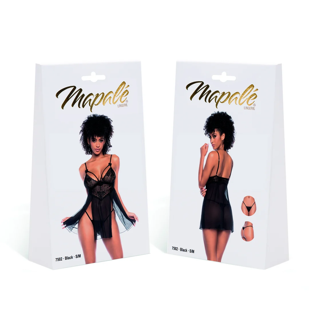 7502BLKLXL-2 Babydoll Mapalé con pizzo floreale - immagine 1
