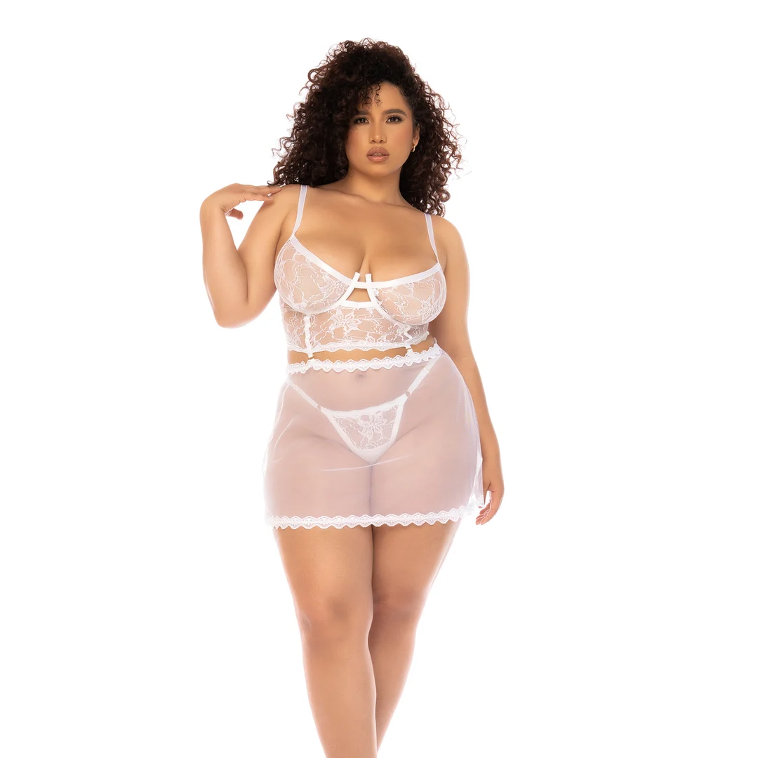 Babydoll con bustino in pizzo e perizoma per valorizzare le tue curve – LIN - immagine 3
