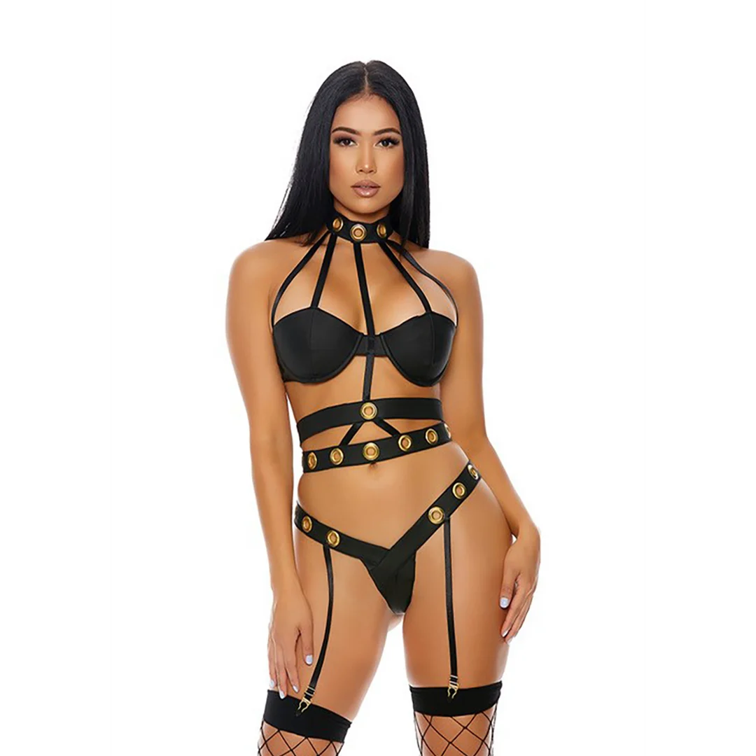 Completo lingerie Forplay con halter neck a fasce e reggicalze per un look sensuale - immagine 3