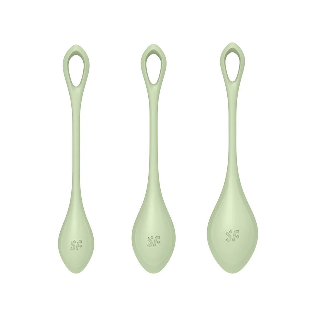 Sex toy per allenare il pavimento pelvico, dalla forma morbida – Yoni Power 2 – Set di palline Kegel – Verde chiaro - immagine 2