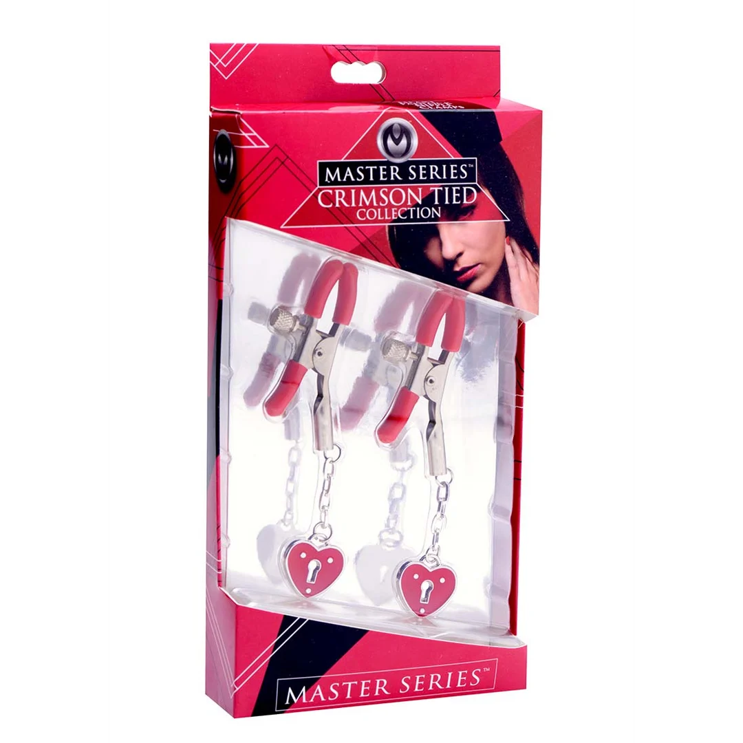 Morsetti BDSM per capezzoli a pressione regolabile, lucchetto Charmed Heart - immagine 1