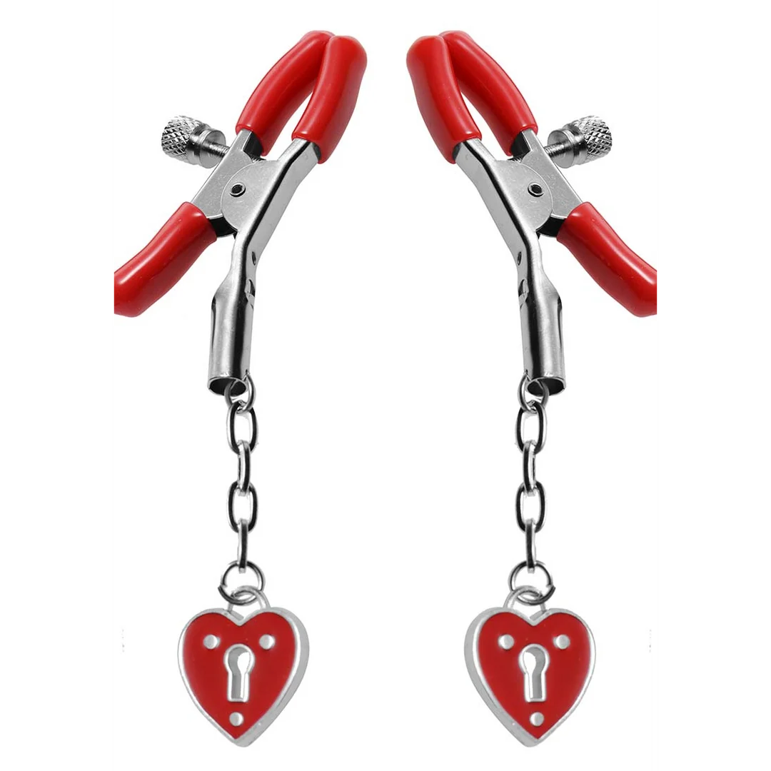 Morsetti BDSM per capezzoli a pressione regolabile, lucchetto Charmed Heart - immagine 4