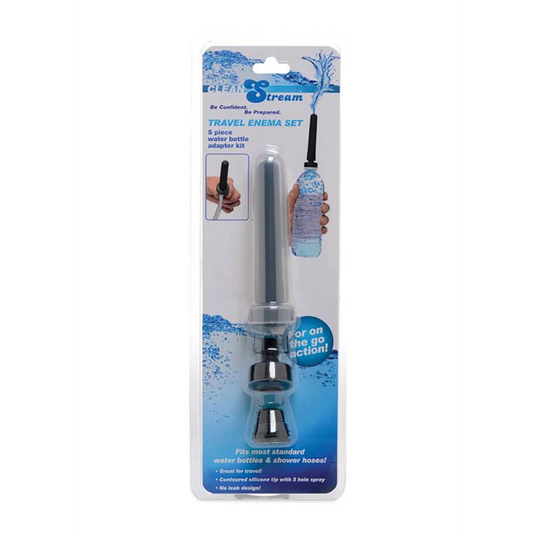 Doccia anale – Set da viaggio per clistere con adattatore per bottiglia d’acqua, beccuccio in silicone e 3 adattatori – Unisex – Clean Stream – 5 pezzi - immagine 1