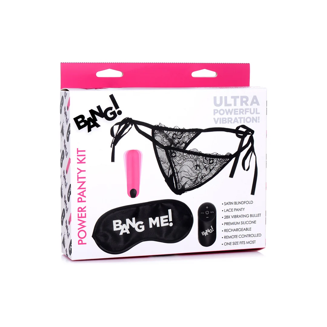 Power Panty con slip in pizzo, pallina vibrante e benda - immagine 1