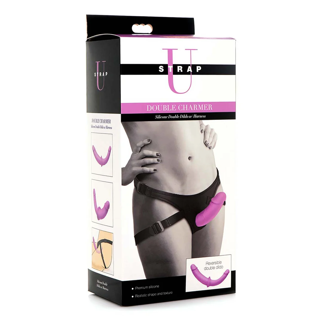 Strap on con fascia regolabile – Double Charmer - Doppio dildo in silicone con imbracatura - immagine 1