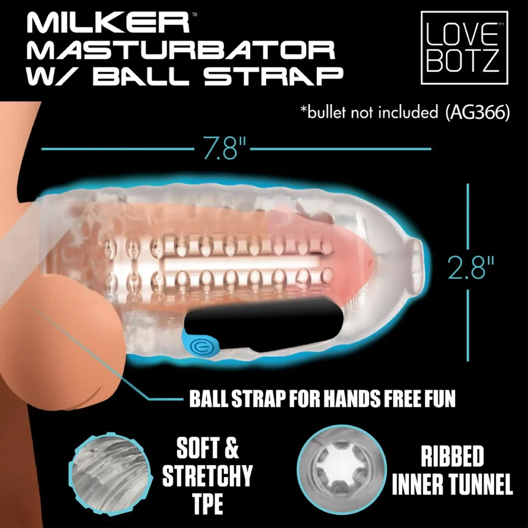 Masturbatore XR Brands Milker in TPE con fascia per i testicoli - immagine 3