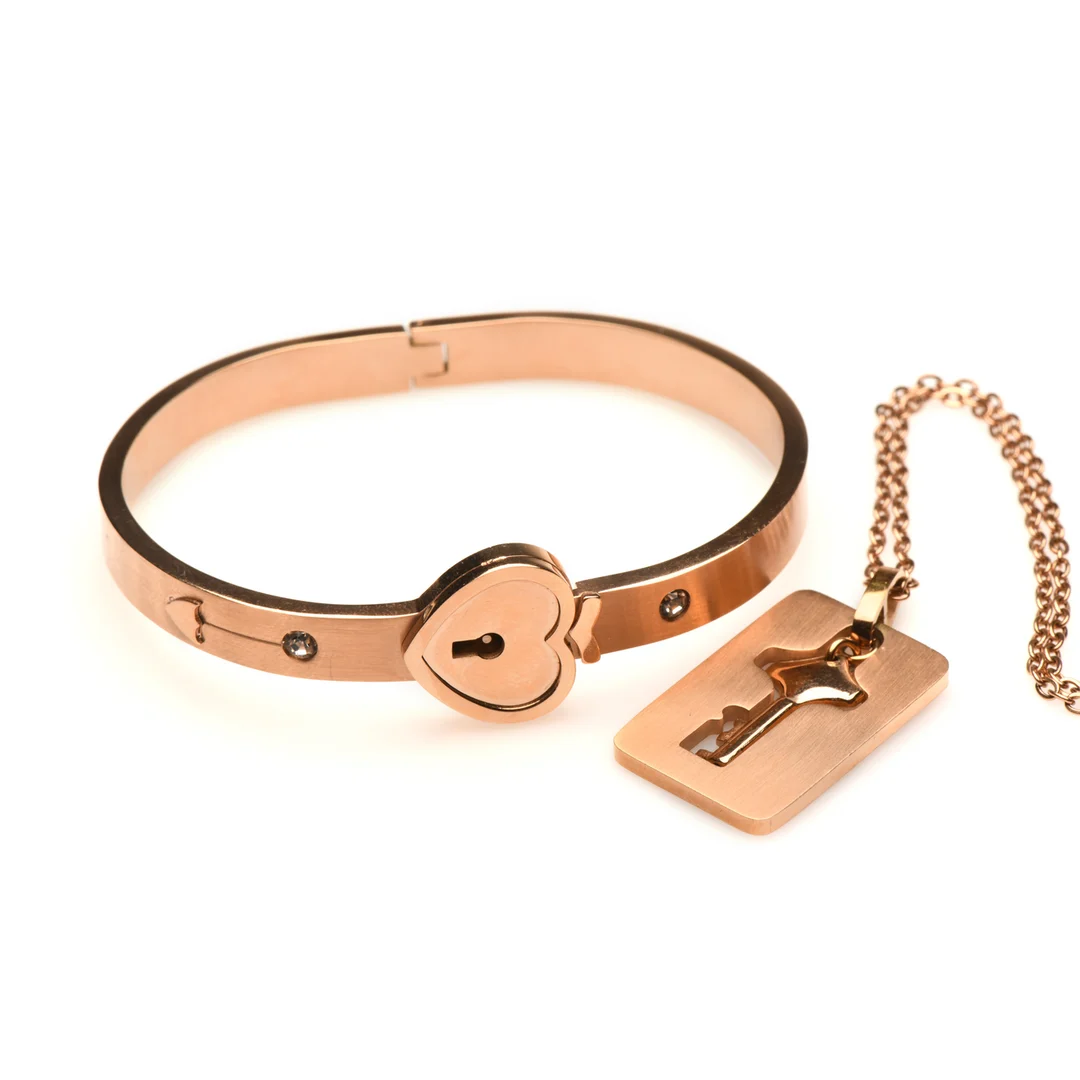 Bracciale con catena portachiavi color oro rosa - immagine 3