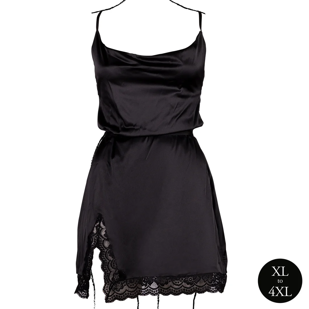 Abito sexy in raso plus size con schiena scoperta e spacco, per un look curvy glamour – Le Desir - immagine 4