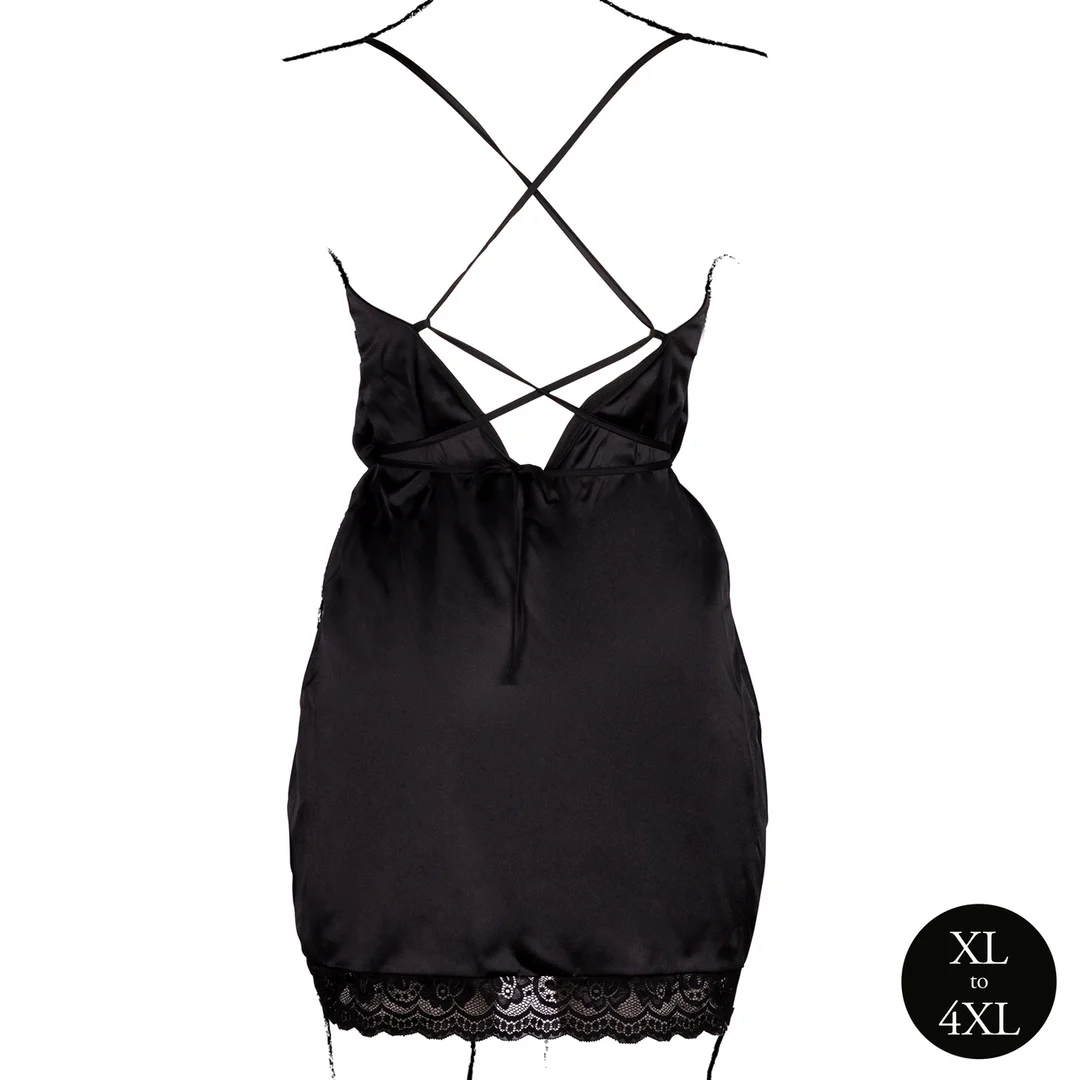 Abito sexy in raso plus size con schiena scoperta e spacco, per un look curvy glamour – Le Desir - immagine 5