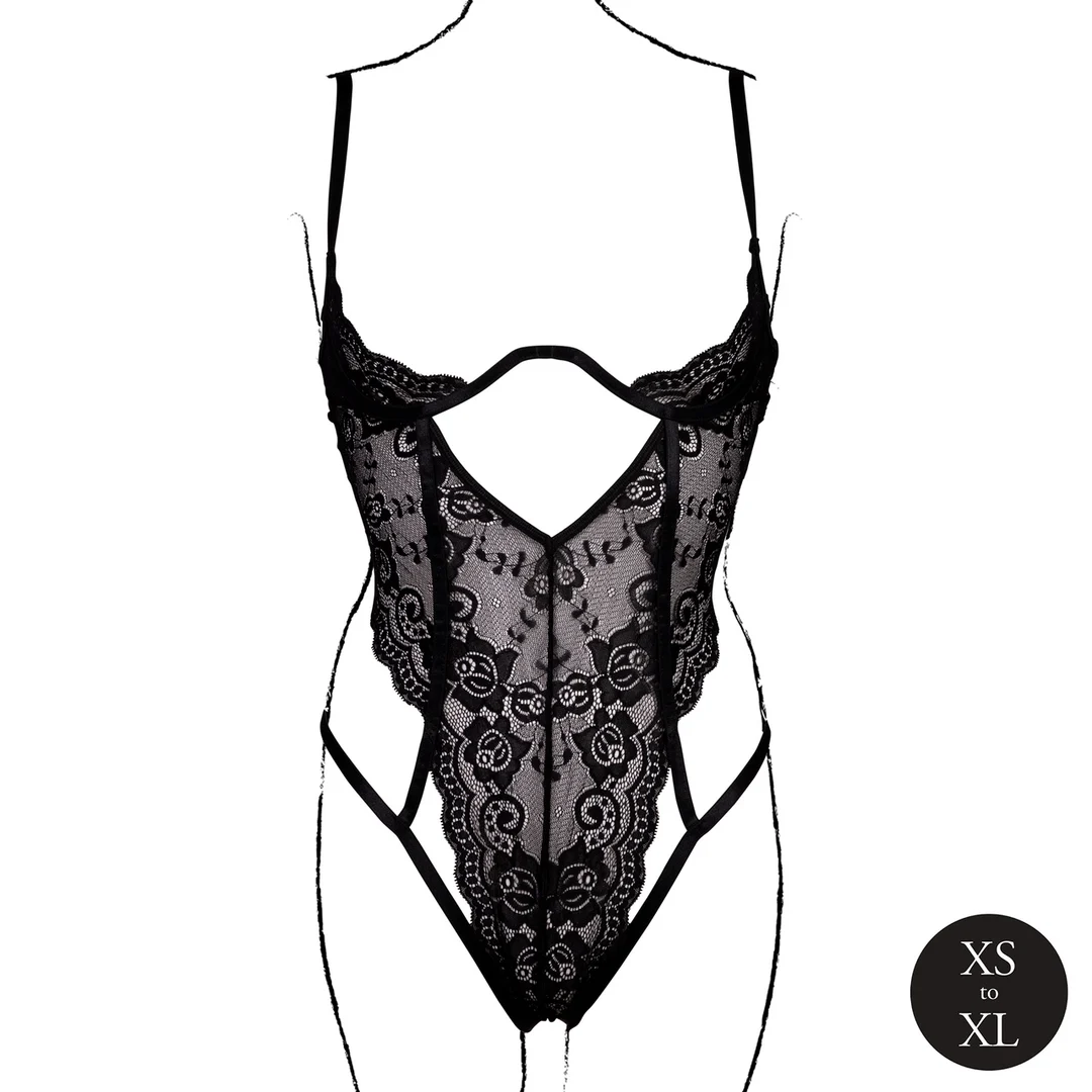 Body in pizzo con coppe aperte per un look curvy seducente – Le Desir - immagine 10