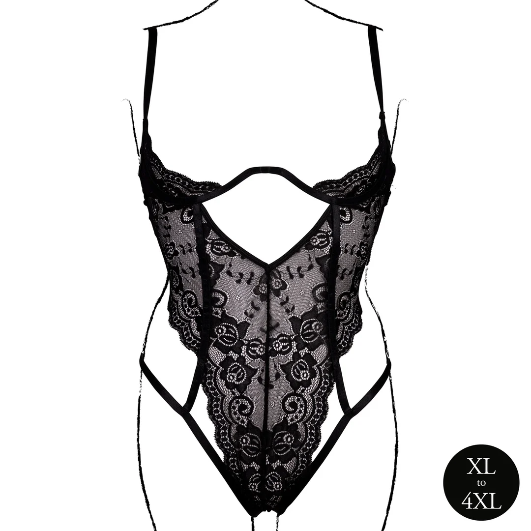 Body in pizzo con coppe aperte per un look curvy seducente – Le Desir - immagine 4