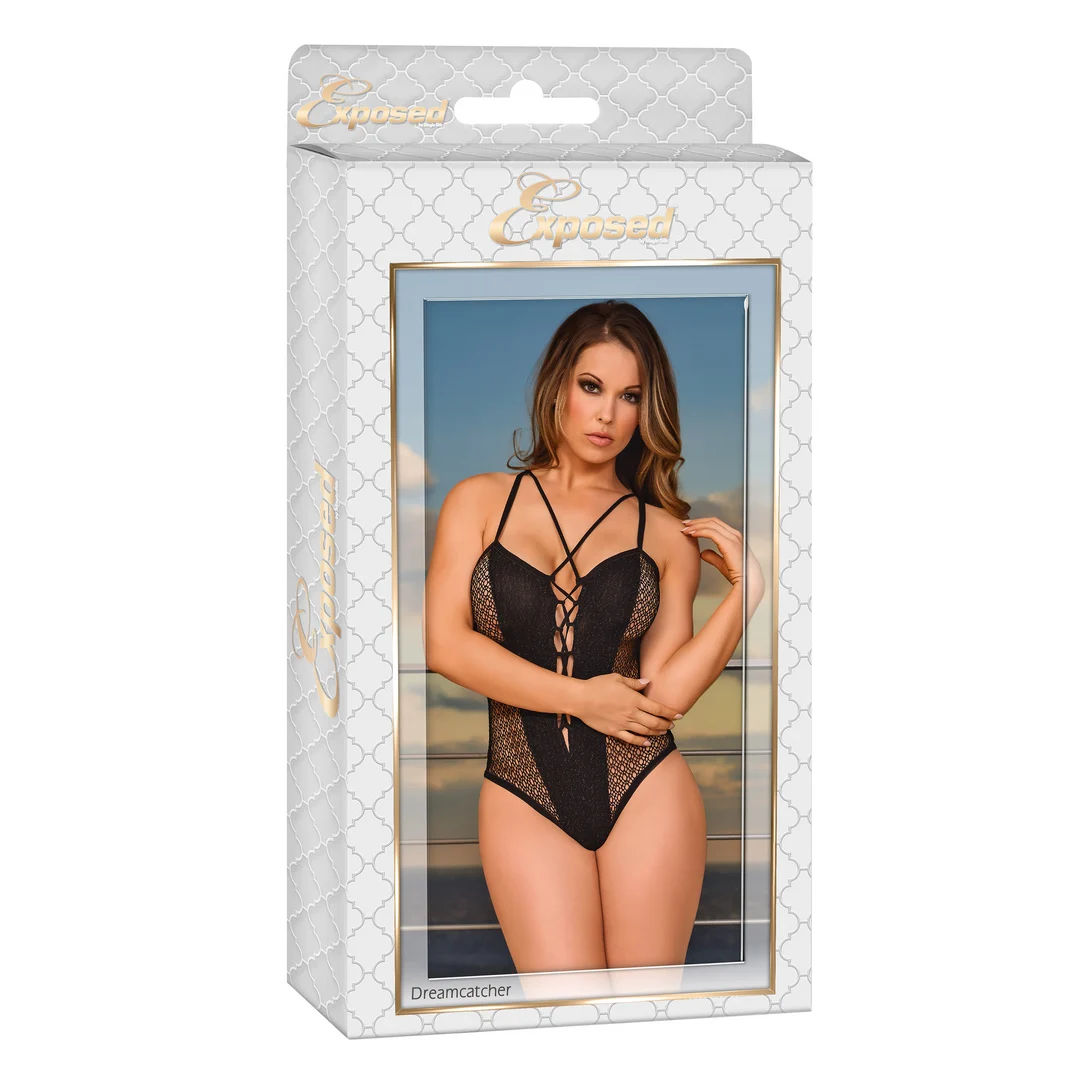 Body in pizzo con allacciatura e perline decorative per un look sensuale – Magic Silk - immagine 6