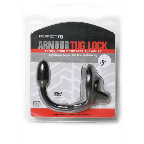 Anello per pene Armor Tug Lock con fascia per i testicoli e plug anale