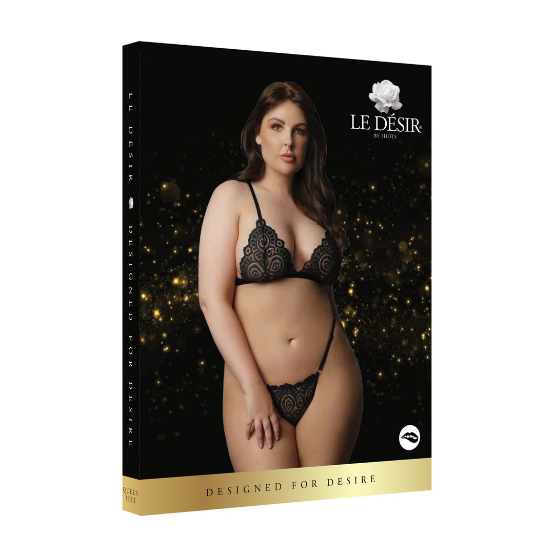 DCH002BLKOSX-2 Completo lingerie curvy in pizzo e velluto, dalla vestibilità seducente, per taglie comode – LIN - immagine 1