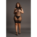 Mini abito sexy in rete con collo alto in pizzo, lingerie curvy, LIN - immagine 4