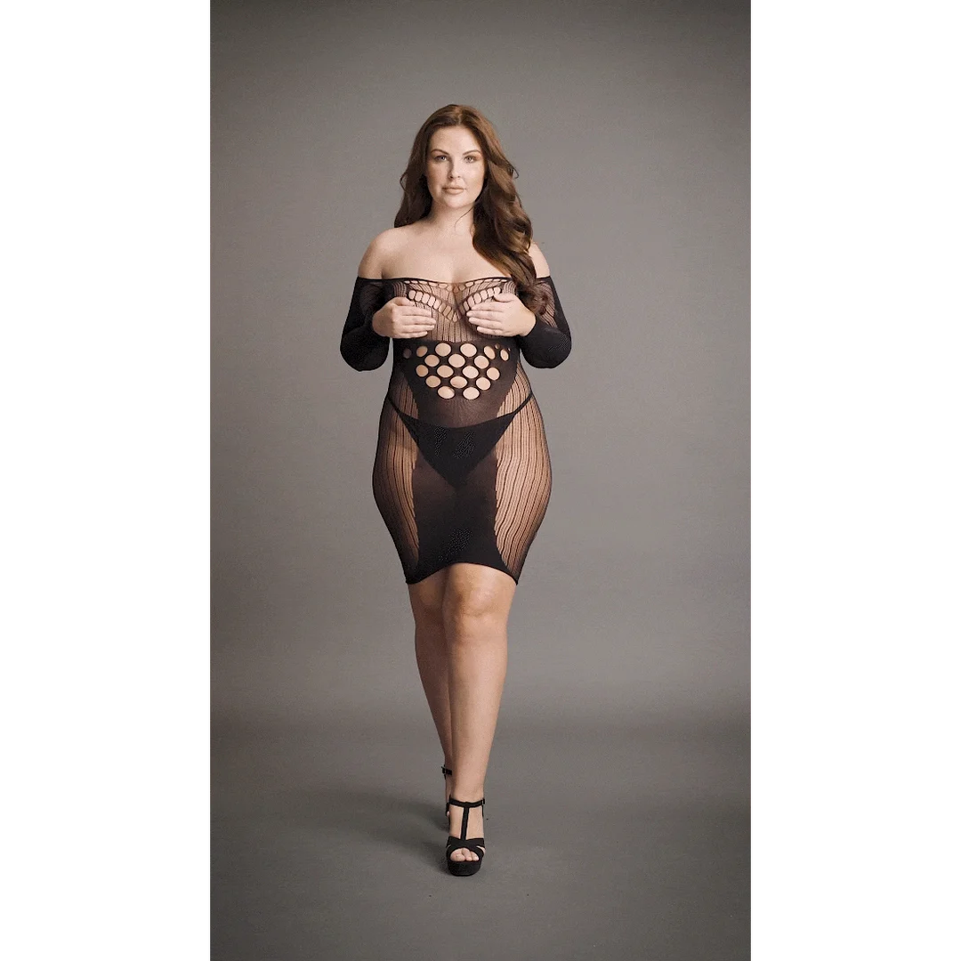 Minidress sexy taglie comode in rete a contrasto per silhouette curvy – LIN - immagine 6