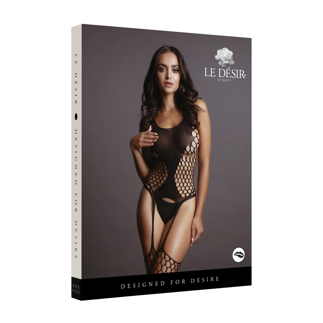 Bodystocking a rete con stile reggicalze e maglia larga per silhouette curvy | LIN - immagine 7