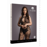 Bodystocking curvy a rete con collo alto in pizzo e cavallo aperto, LIN