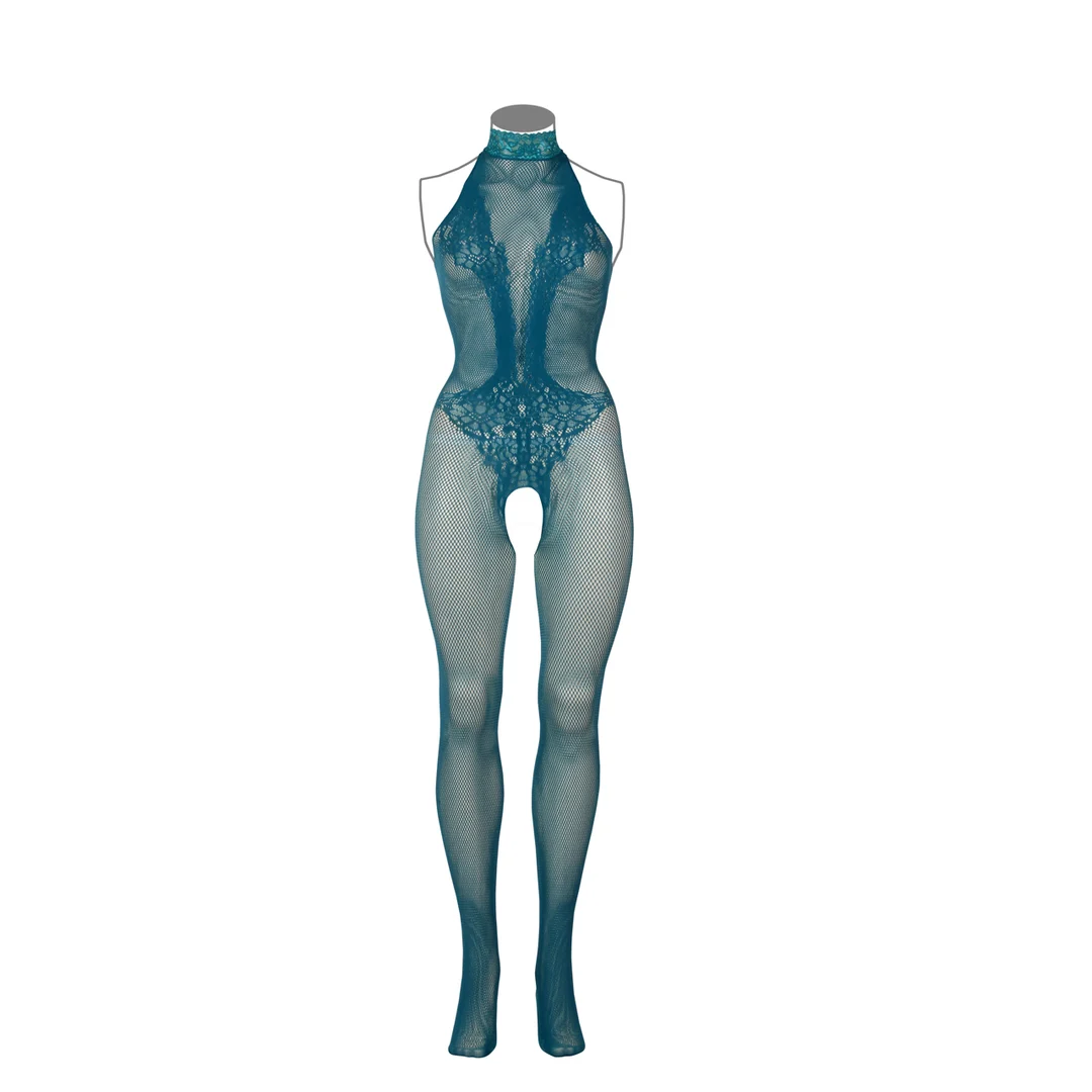 Bodystocking in pizzo a rete con apertura inguinale per un look curvy sensuale - LIN - immagine 6